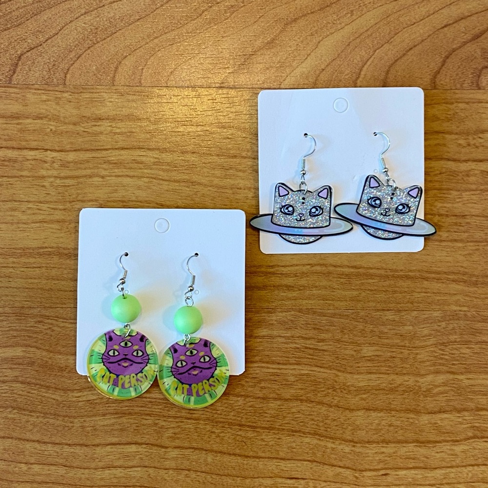 Trippy & Space Cat Earrings - Set of 2